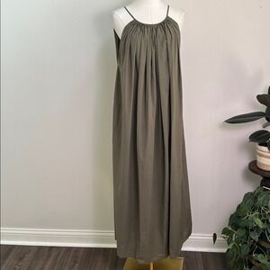 Mersea Womens Neutral Earthy Olive Green‎ Oversized Maxi Dress Lagenlook Coastal